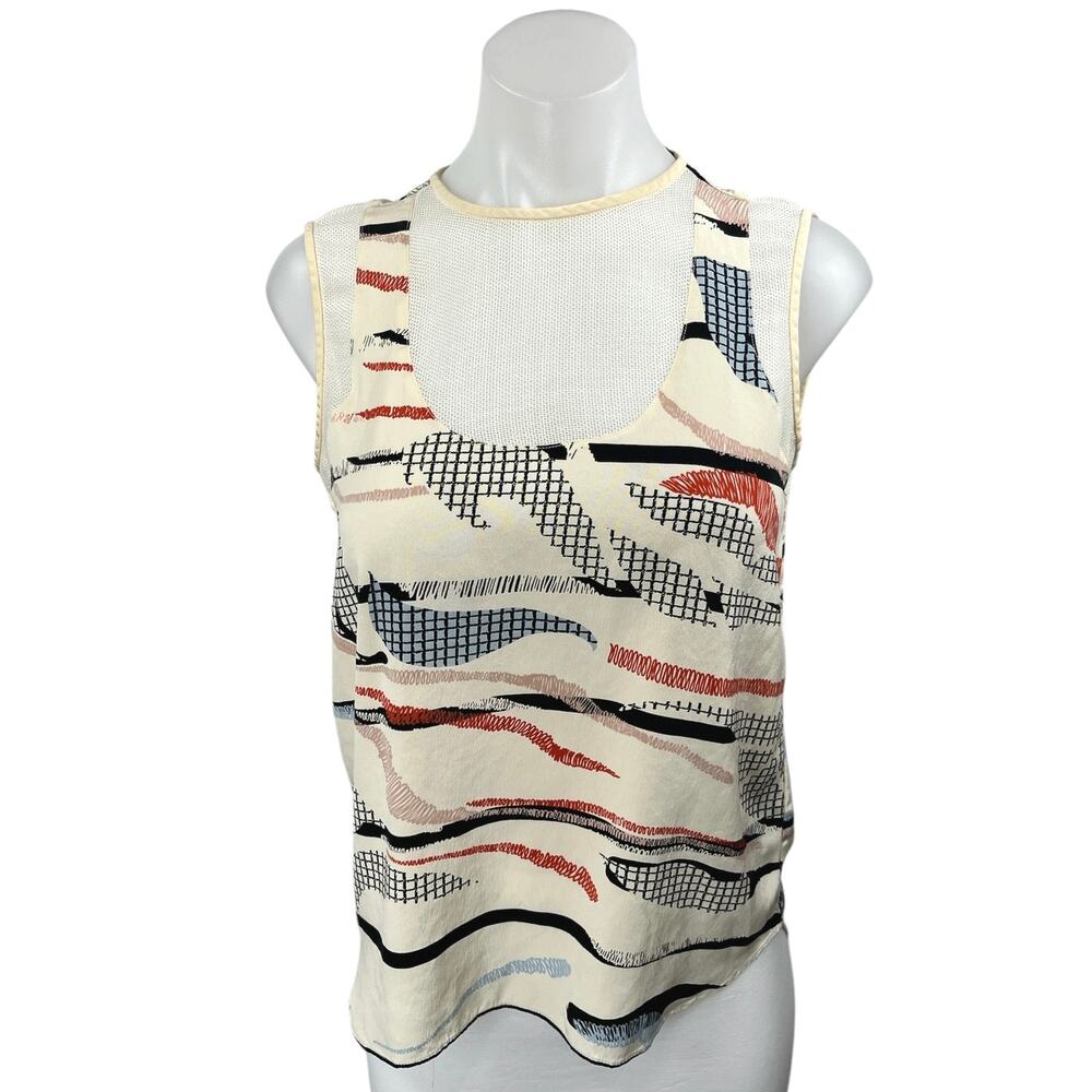 Tibi Women's Cream Multicolor Printed Sleeveless Racerback Crop Tank Top Size 2